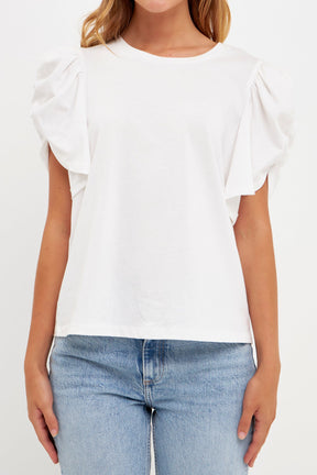 ENGLISH FACTORY - Ruched Sleeve T-Shirt - TOPS available at Objectrare