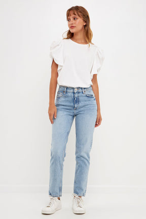 ENGLISH FACTORY - Ruched Sleeve T-Shirt - TOPS available at Objectrare