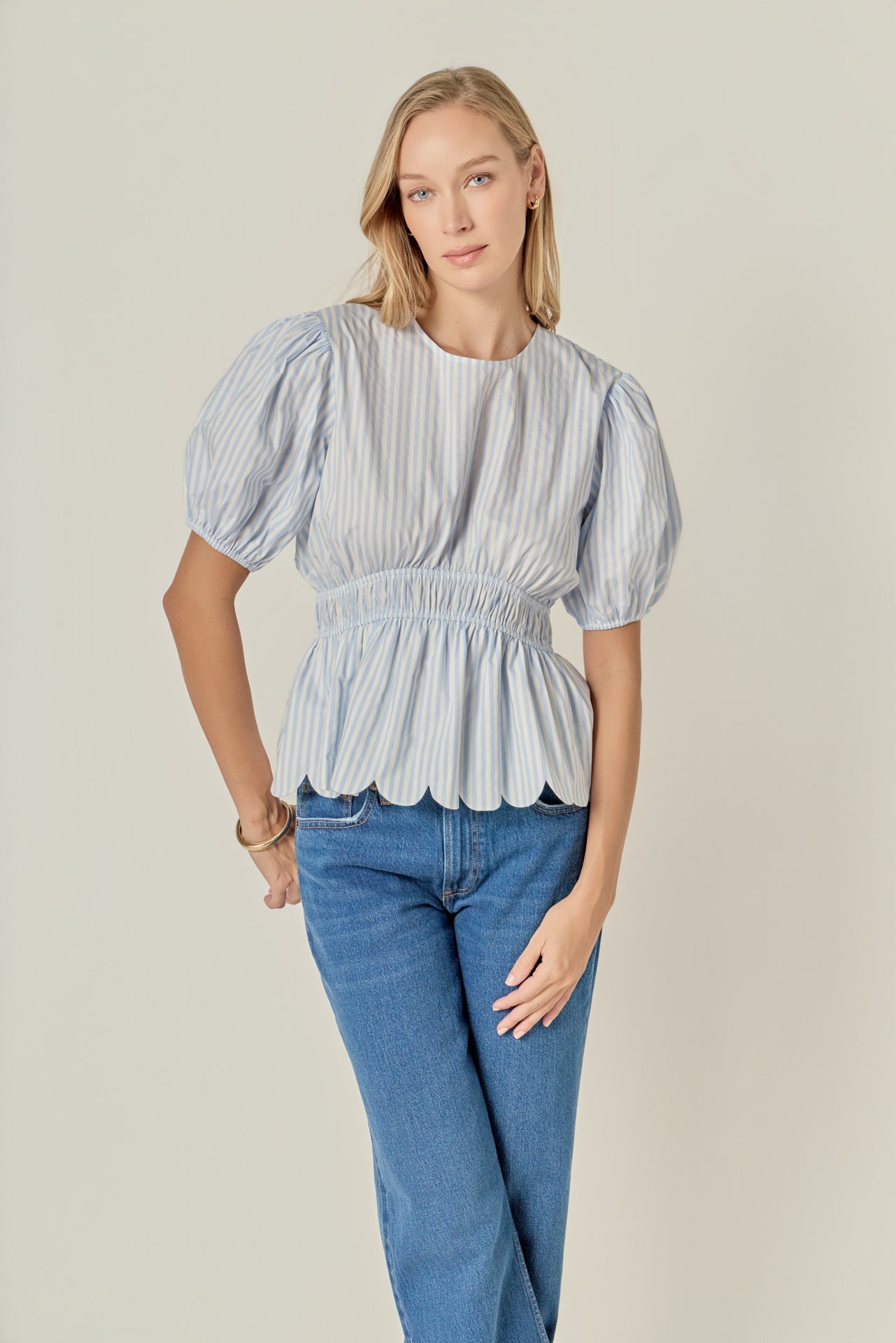 ENGLISH FACTORY - Striped Puff Sleeve Top - TOPS available at Objectrare
