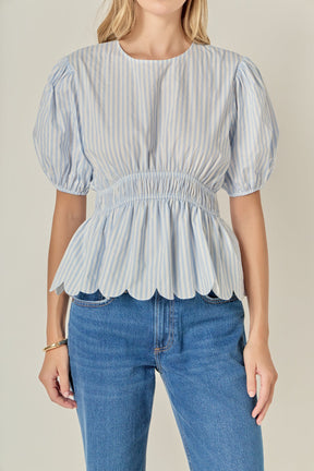 ENGLISH FACTORY - Striped Puff Sleeve Top - TOPS available at Objectrare