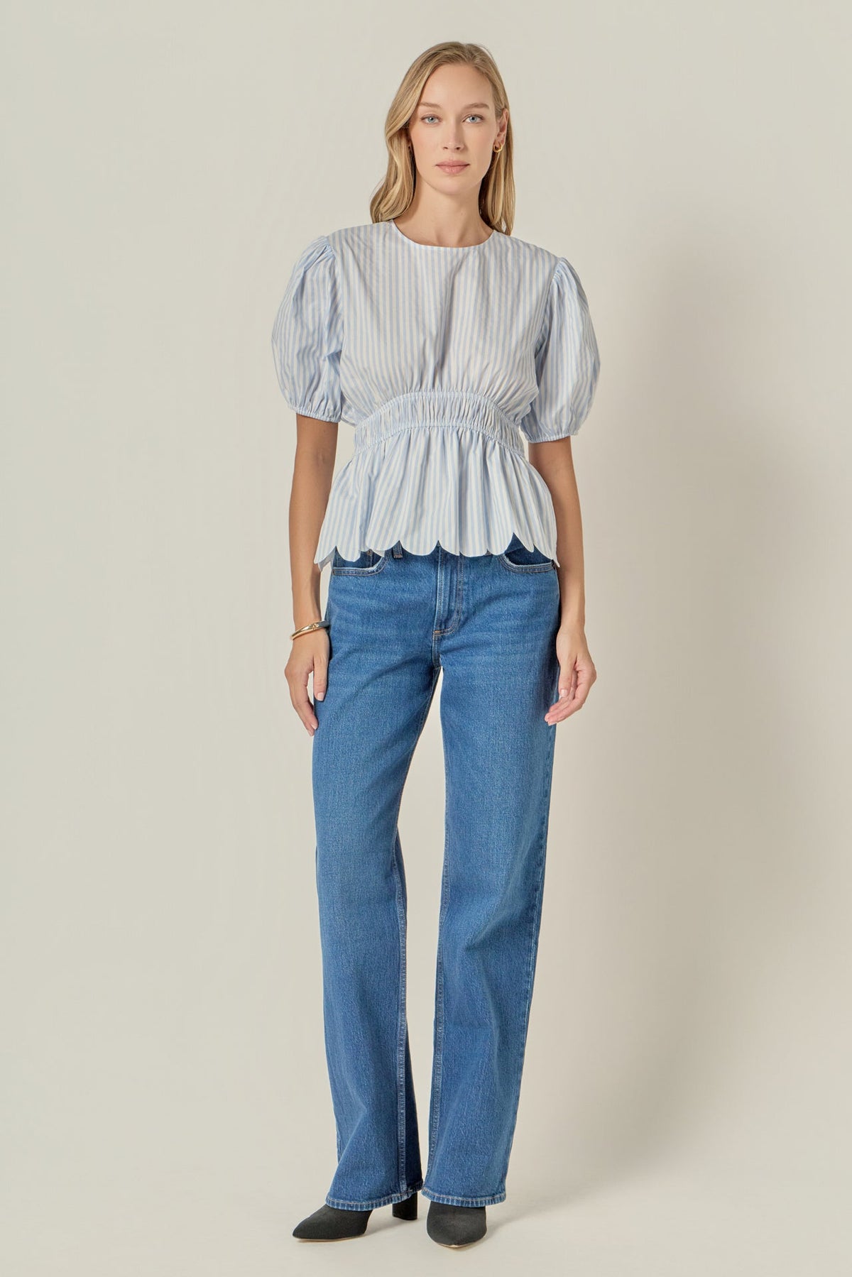 ENGLISH FACTORY - Striped Puff Sleeve Top - TOPS available at Objectrare