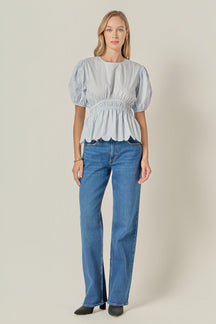 ENGLISH FACTORY - Striped Puff Sleeve Top - TOPS available at Objectrare