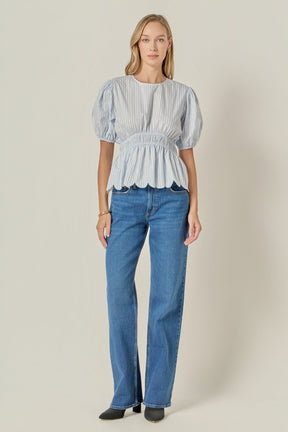 ENGLISH FACTORY - Striped Puff Sleeve Top - TOPS available at Objectrare