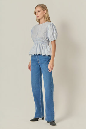 ENGLISH FACTORY - Striped Puff Sleeve Top - TOPS available at Objectrare