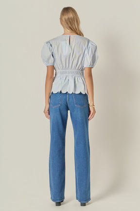 ENGLISH FACTORY - Striped Puff Sleeve Top - TOPS available at Objectrare