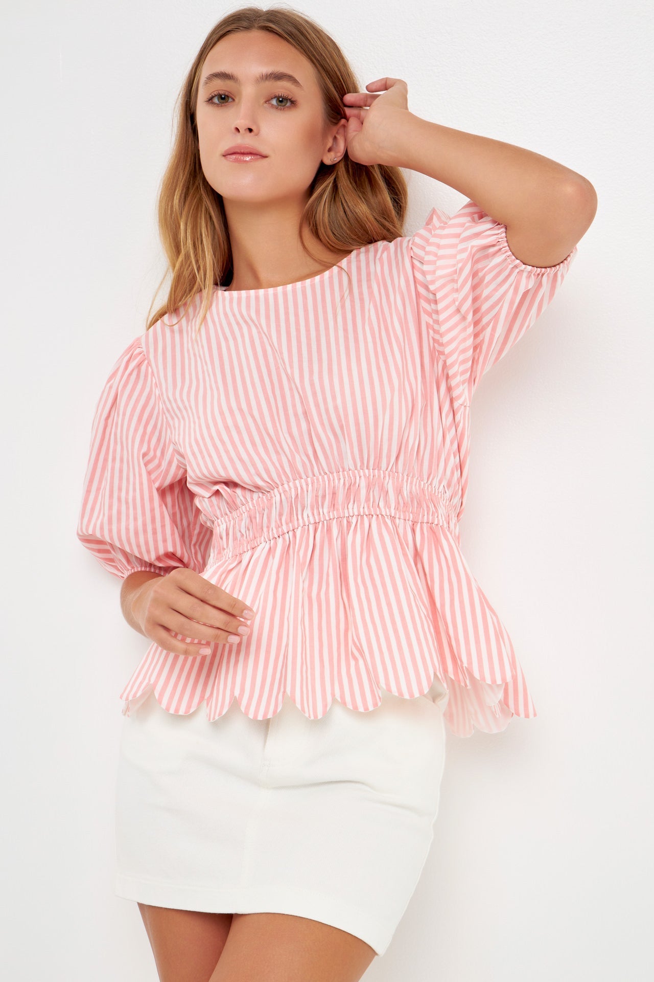 ENGLISH FACTORY - Striped Puff Sleeve Top - TOPS available at Objectrare