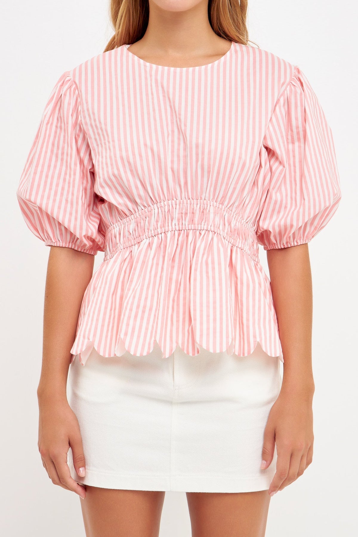 ENGLISH FACTORY - Striped Puff Sleeve Top - TOPS available at Objectrare