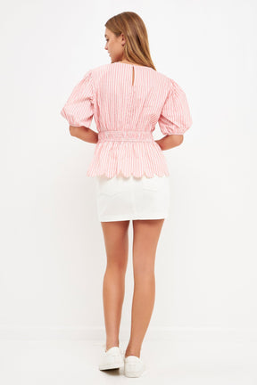 ENGLISH FACTORY - Striped Puff Sleeve Top - TOPS available at Objectrare
