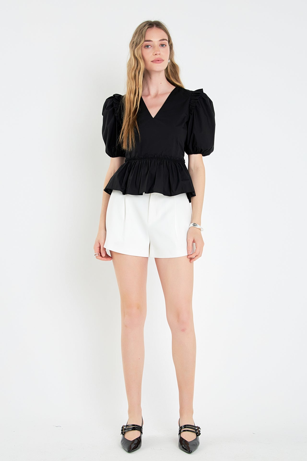 ENGLISH FACTORY - V-neckline Puff Sleeve Top - TOPS available at Objectrare