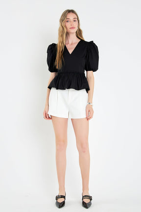 ENGLISH FACTORY - English Factory - V-neckline Puff Sleeve Top - TOPS available at Objectrare