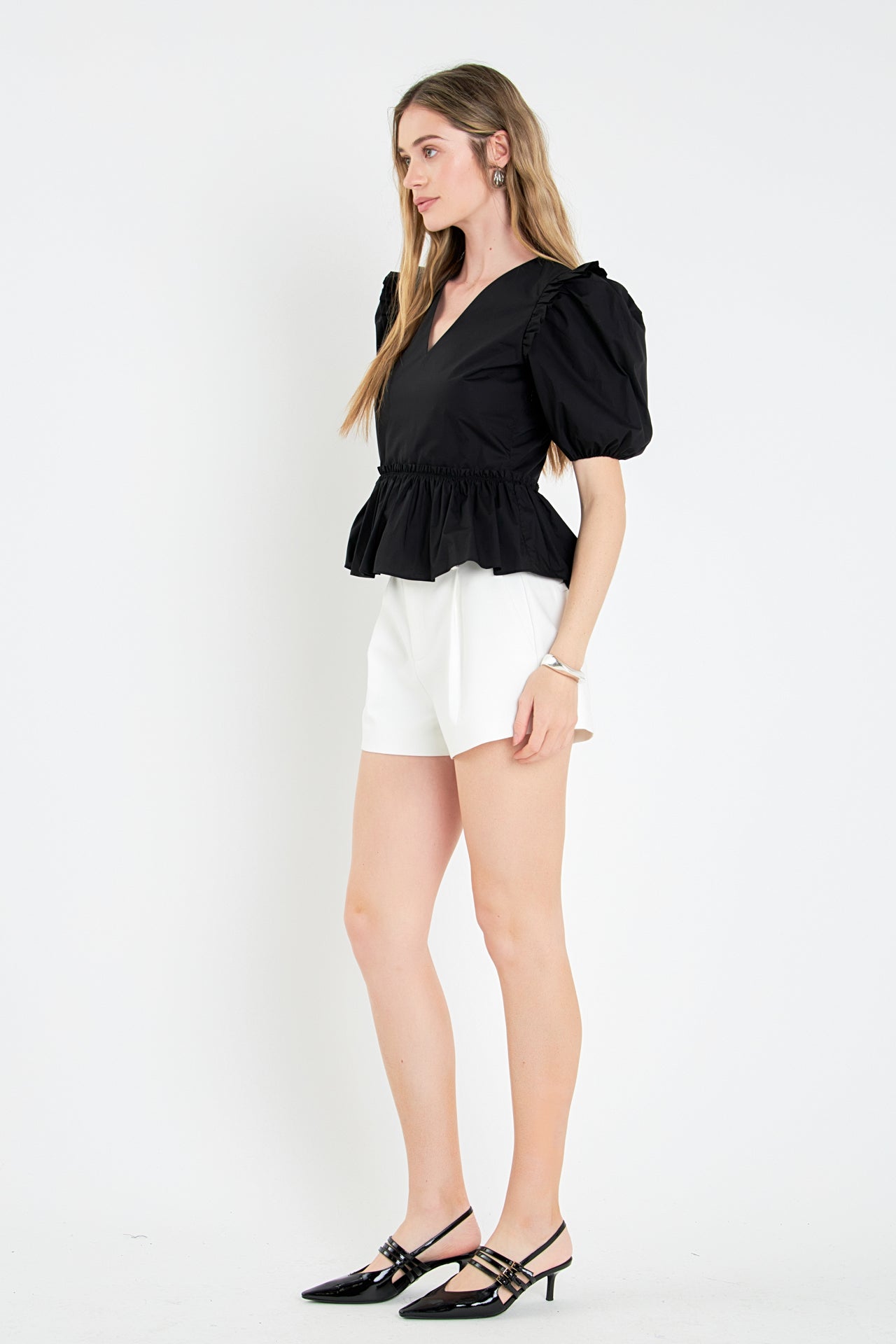 ENGLISH FACTORY - V-neckline Puff Sleeve Top - TOPS available at Objectrare
