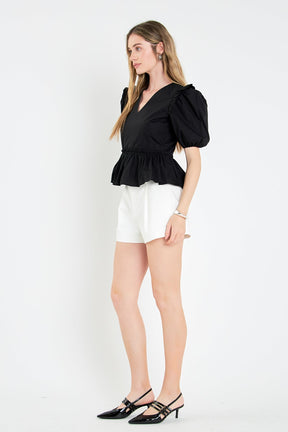 ENGLISH FACTORY - V-neckline Puff Sleeve Top - TOPS available at Objectrare