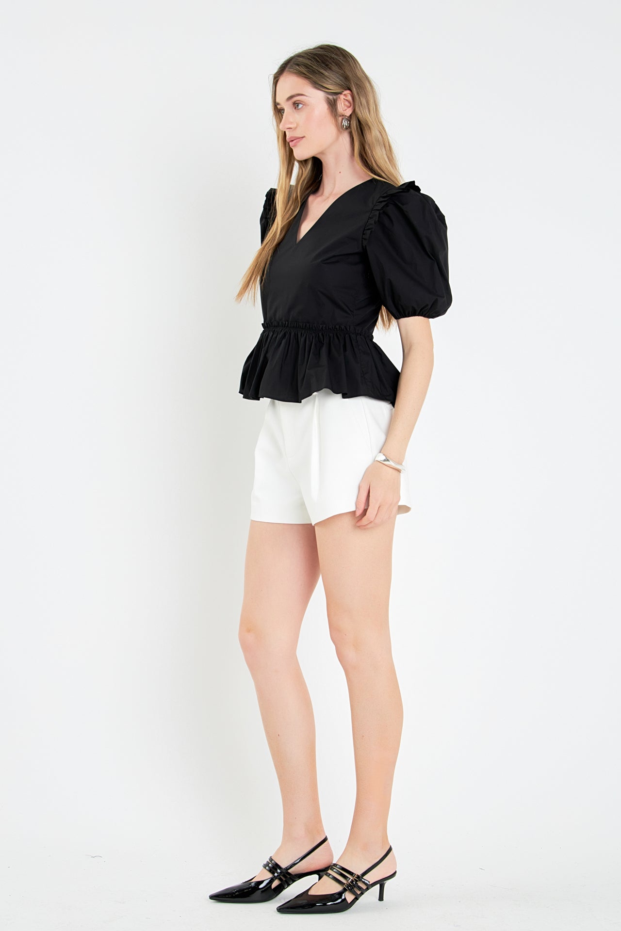 ENGLISH FACTORY - English Factory - V-neckline Puff Sleeve Top - TOPS available at Objectrare