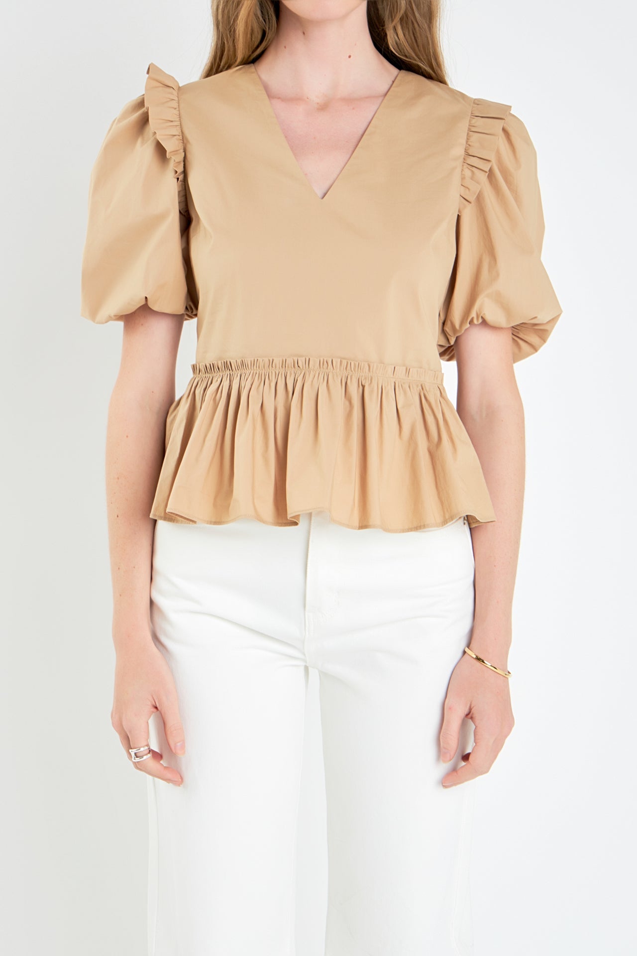 ENGLISH FACTORY - V-neckline Puff Sleeve Top - TOPS available at Objectrare