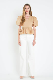 ENGLISH FACTORY - V-neckline Puff Sleeve Top - TOPS available at Objectrare