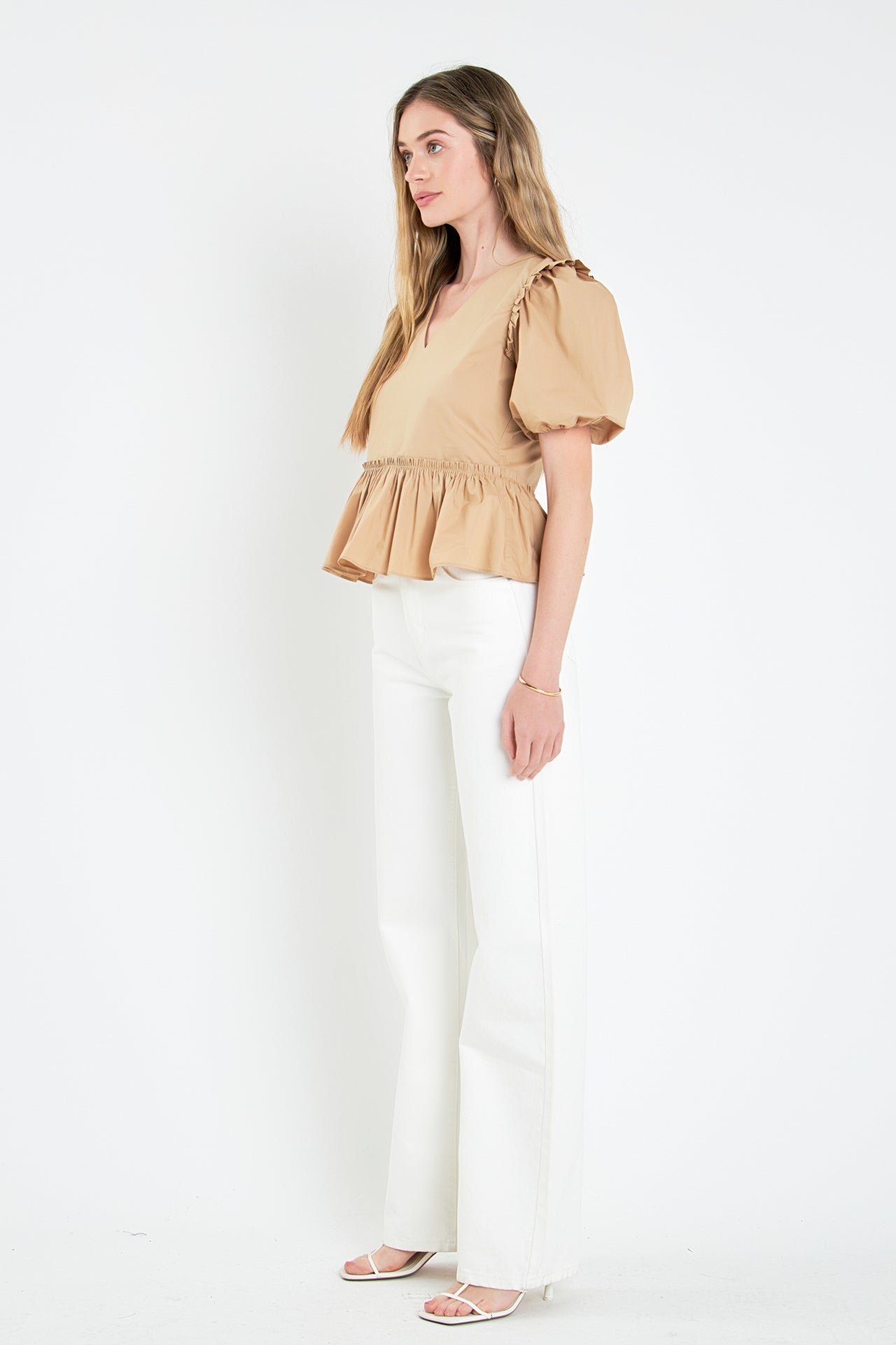 ENGLISH FACTORY - V-neckline Puff Sleeve Top - TOPS available at Objectrare