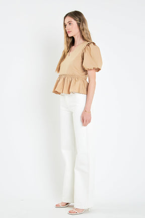 ENGLISH FACTORY - V-neckline Puff Sleeve Top - TOPS available at Objectrare