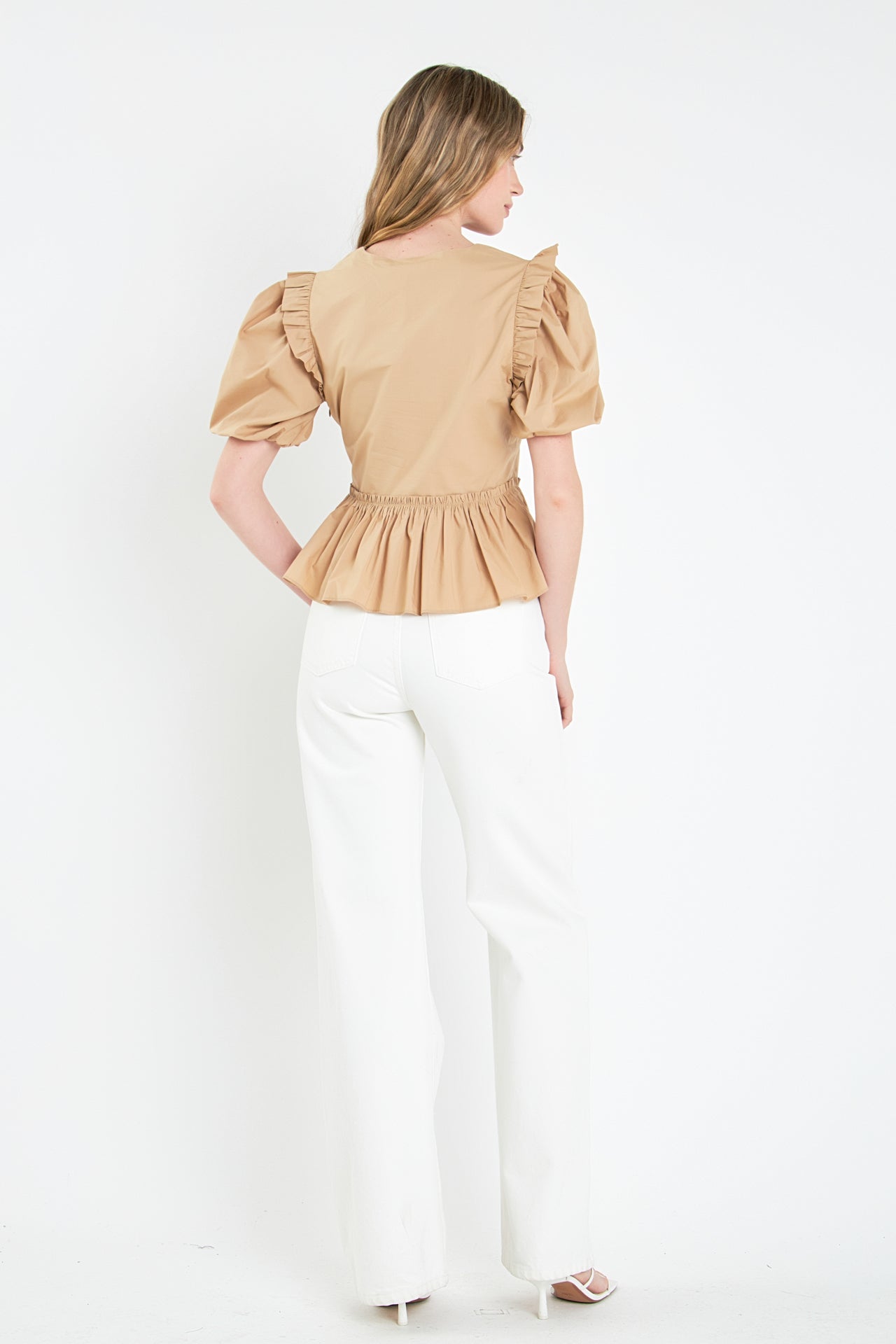 ENGLISH FACTORY - V-neckline Puff Sleeve Top - TOPS available at Objectrare