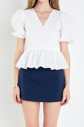 ENGLISH FACTORY - V-neckline Puff Sleeve Top - TOPS available at Objectrare