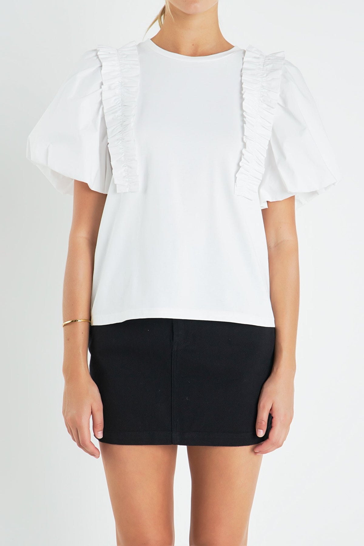 ENGLISH FACTORY - Ruffle Mixed Media Top - TOPS available at Objectrare