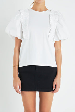 ENGLISH FACTORY - Ruffle Mixed Media Top - TOPS available at Objectrare