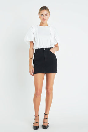 ENGLISH FACTORY - Ruffle Mixed Media Top - TOPS available at Objectrare