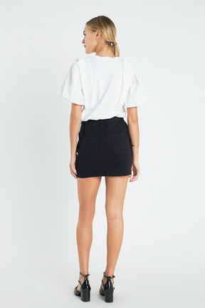 ENGLISH FACTORY - Ruffle Mixed Media Top - TOPS available at Objectrare