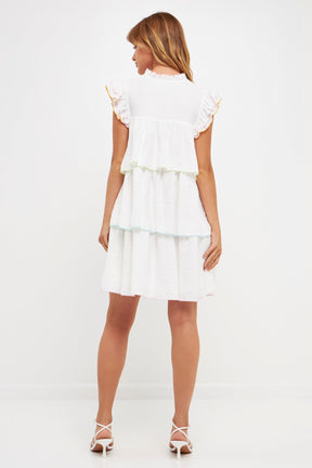 ENGLISH FACTORY - Colorblock Edge Tiered Mini Dress - DRESSES available at Objectrare