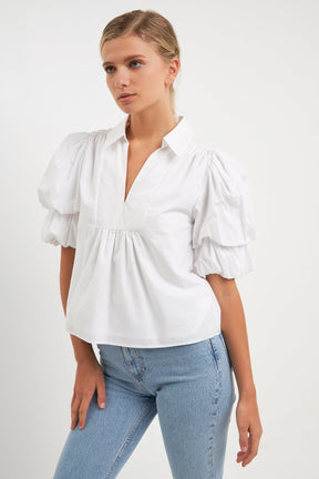 ENGLISH FACTORY - English Factory - 2 Layers Puff Sleeve Top - TOPS available at Objectrare