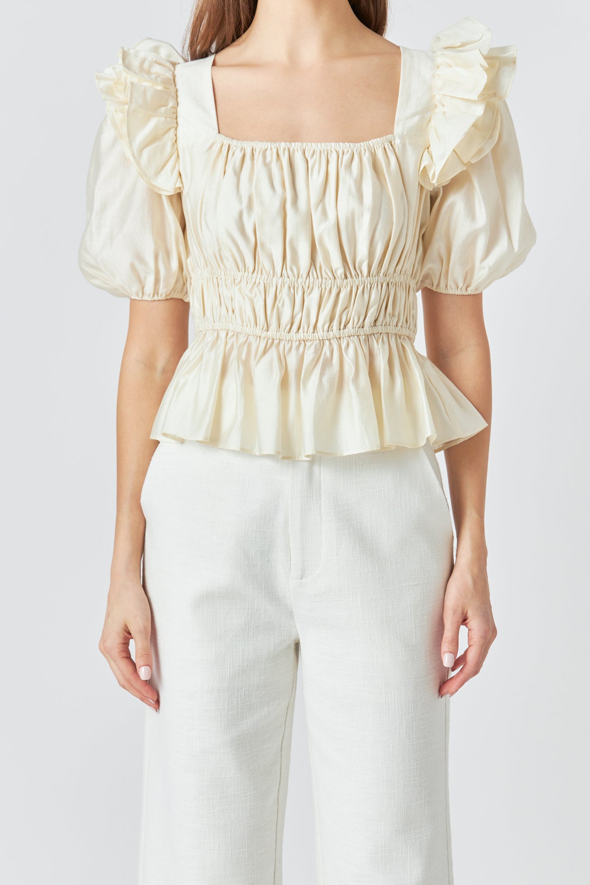 ENDLESS ROSE - Smocked Puff Sleeve Top - TOPS available at Objectrare