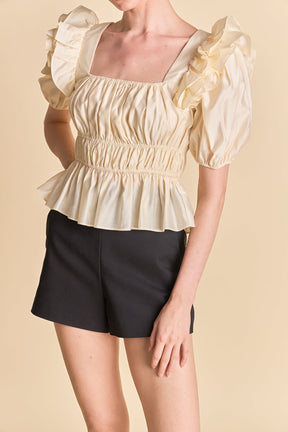 ENDLESS ROSE - Smocked Puff Sleeve Top - TOPS available at Objectrare