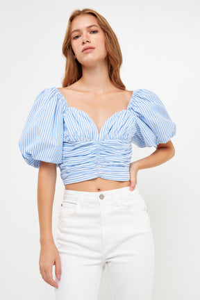 ENGLISH FACTORY - Stripe Shirred Detail Top - TOPS available at Objectrare