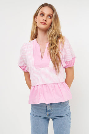 ENGLISH FACTORY - Puff Sleeve Peplum Top - TOPS available at Objectrare