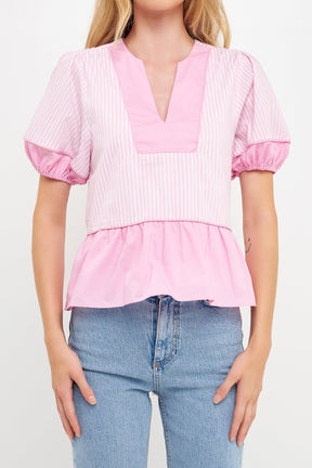 ENGLISH FACTORY - Puff Sleeve Peplum Top - TOPS available at Objectrare