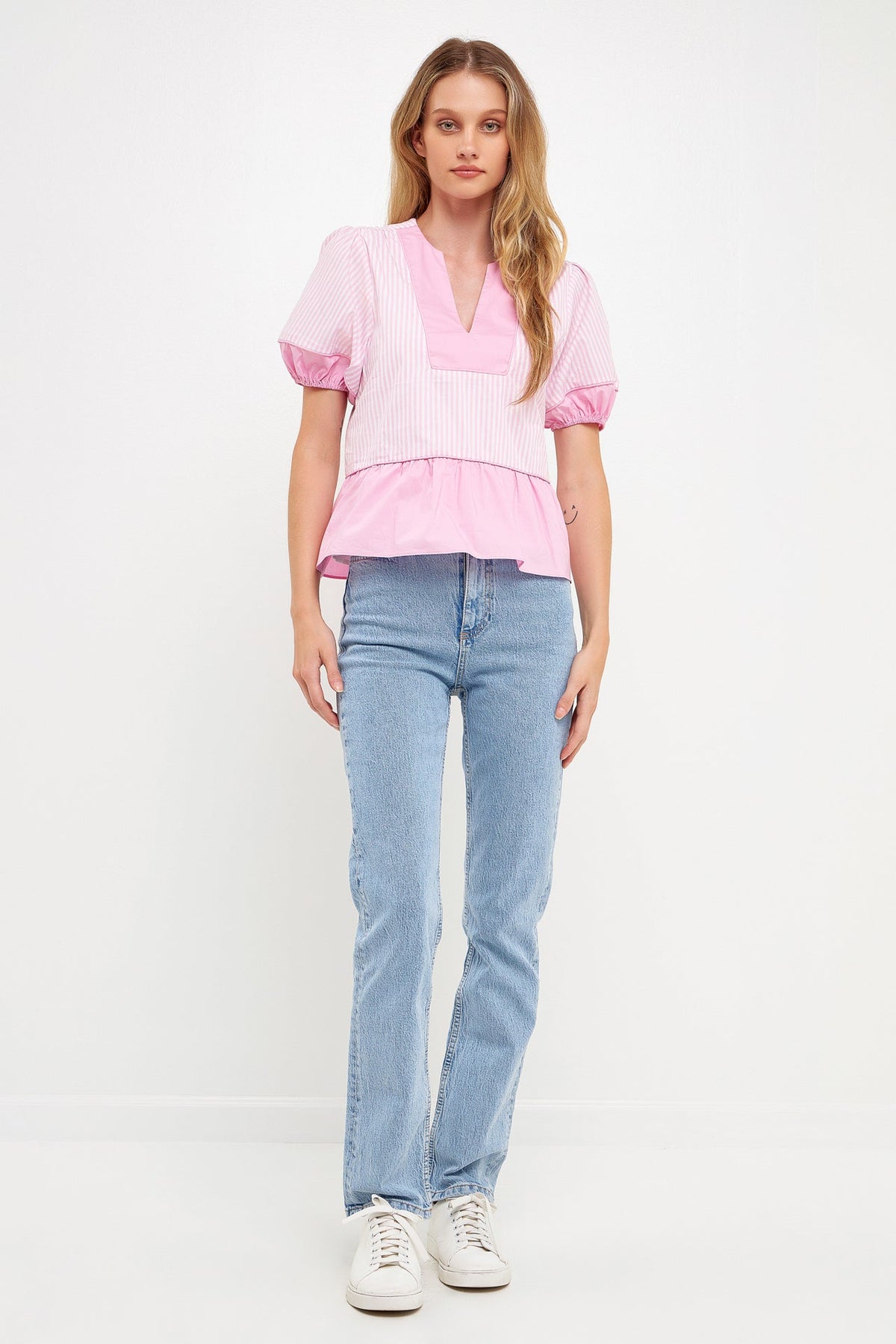 ENGLISH FACTORY - Puff Sleeve Peplum Top - TOPS available at Objectrare