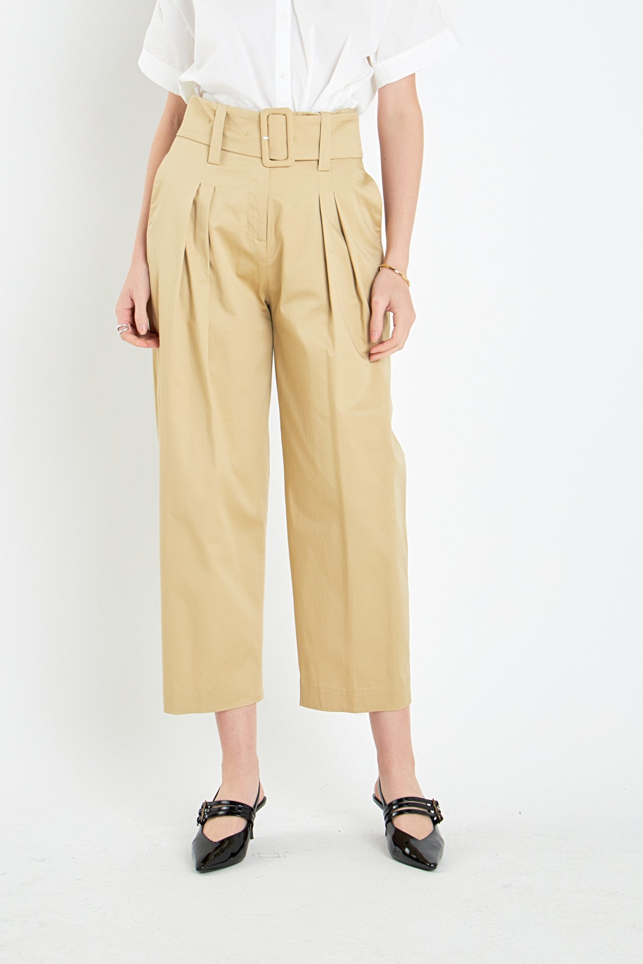 ENGLISH FACTORY - High Waist Belted Wide Leg Pants - PANTS available at Objectrare