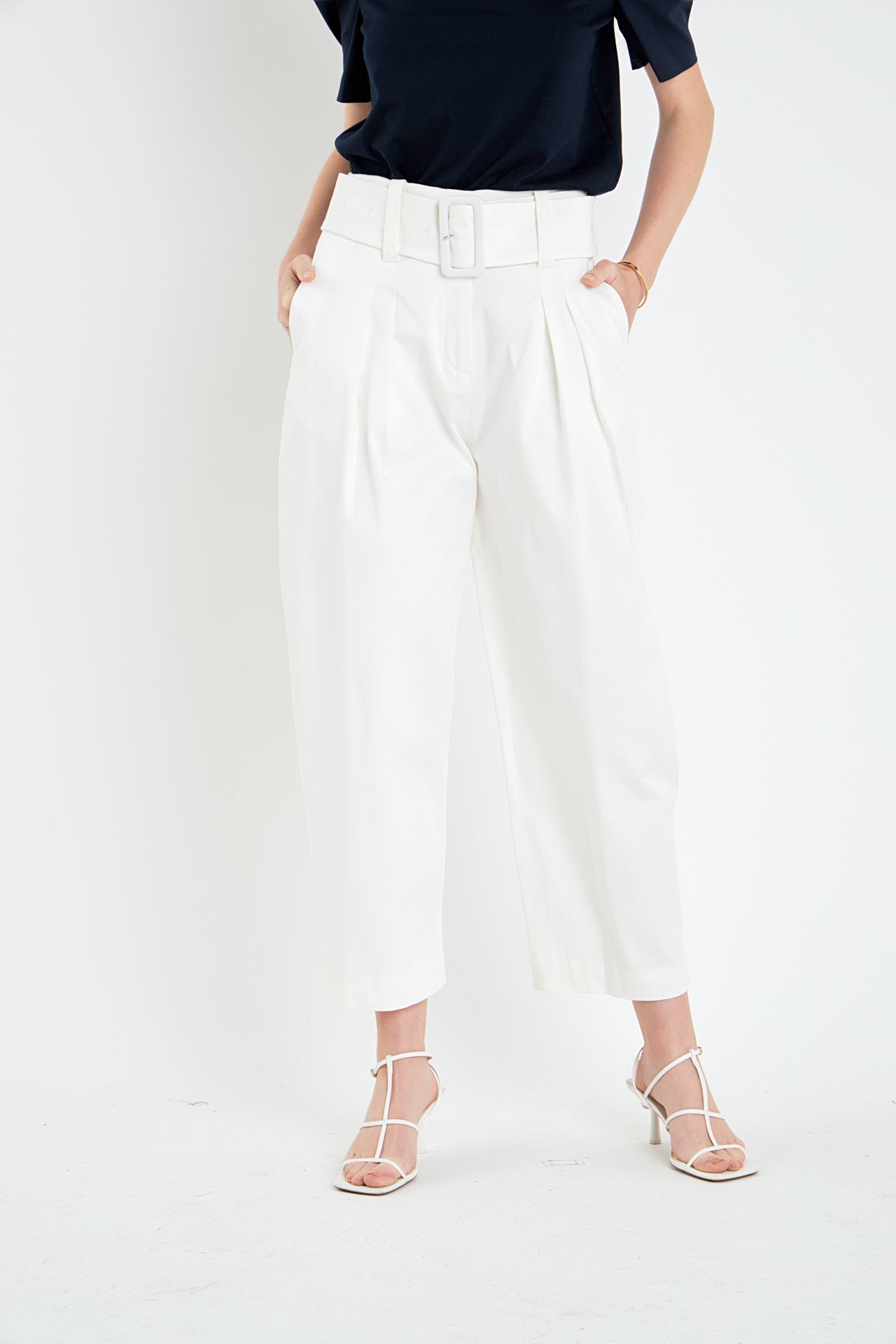 ENGLISH FACTORY - High Waist Belted Wide Leg Pants - PANTS available at Objectrare