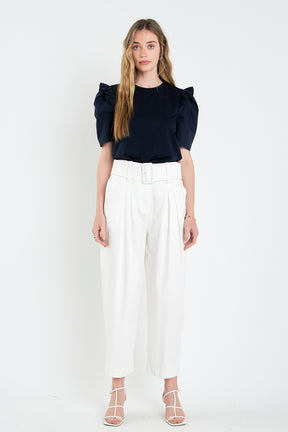 ENGLISH FACTORY - High Waist Belted Wide Leg Pants - PANTS available at Objectrare