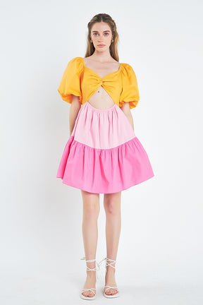 ENGLISH FACTORY - Color Block Front Twist Mini Dress - DRESSES available at Objectrare