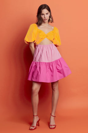 ENGLISH FACTORY - Color Block Front Twist Mini Dress - DRESSES available at Objectrare