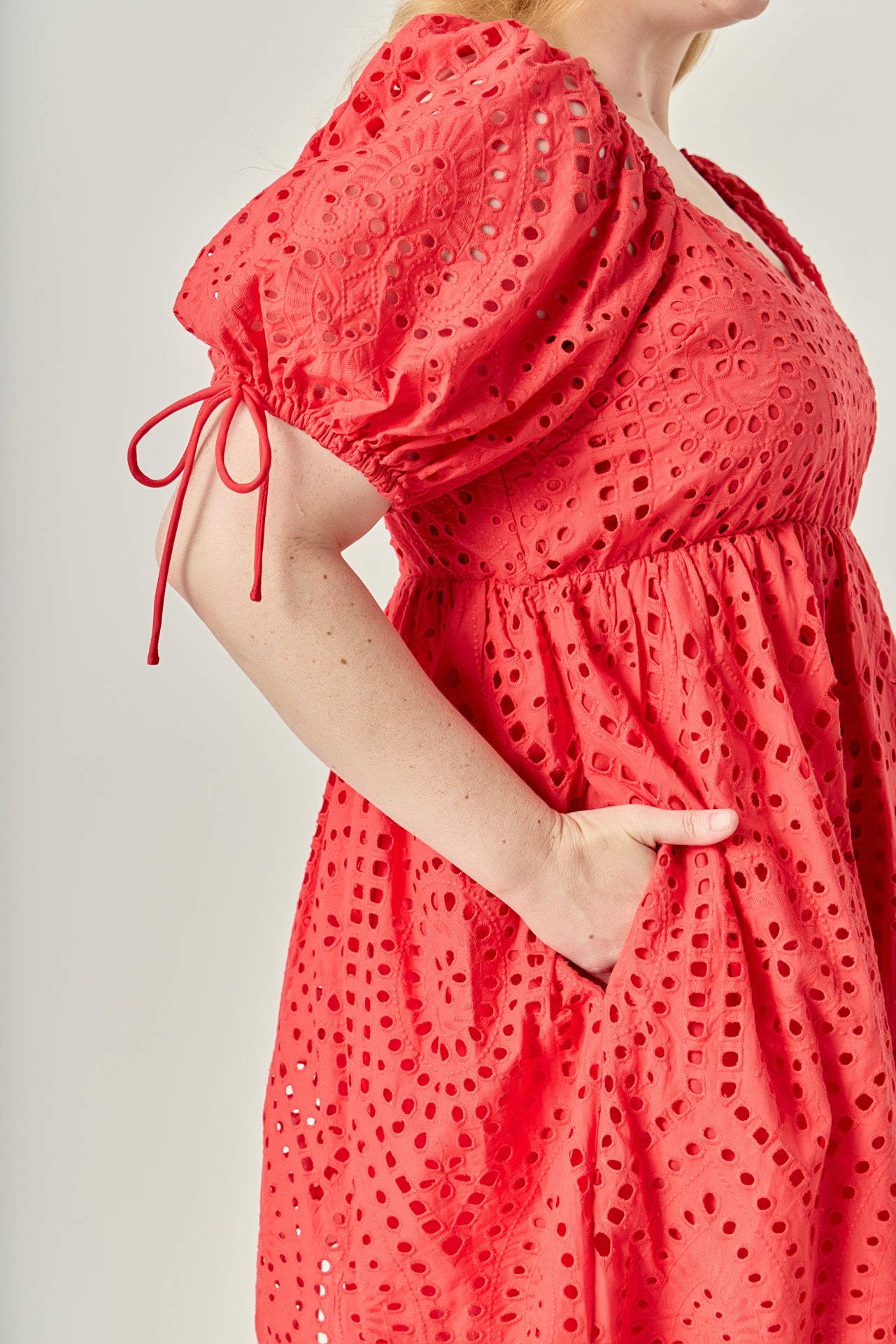 Plus Size Eyelet Scallop Edge Mini Dress