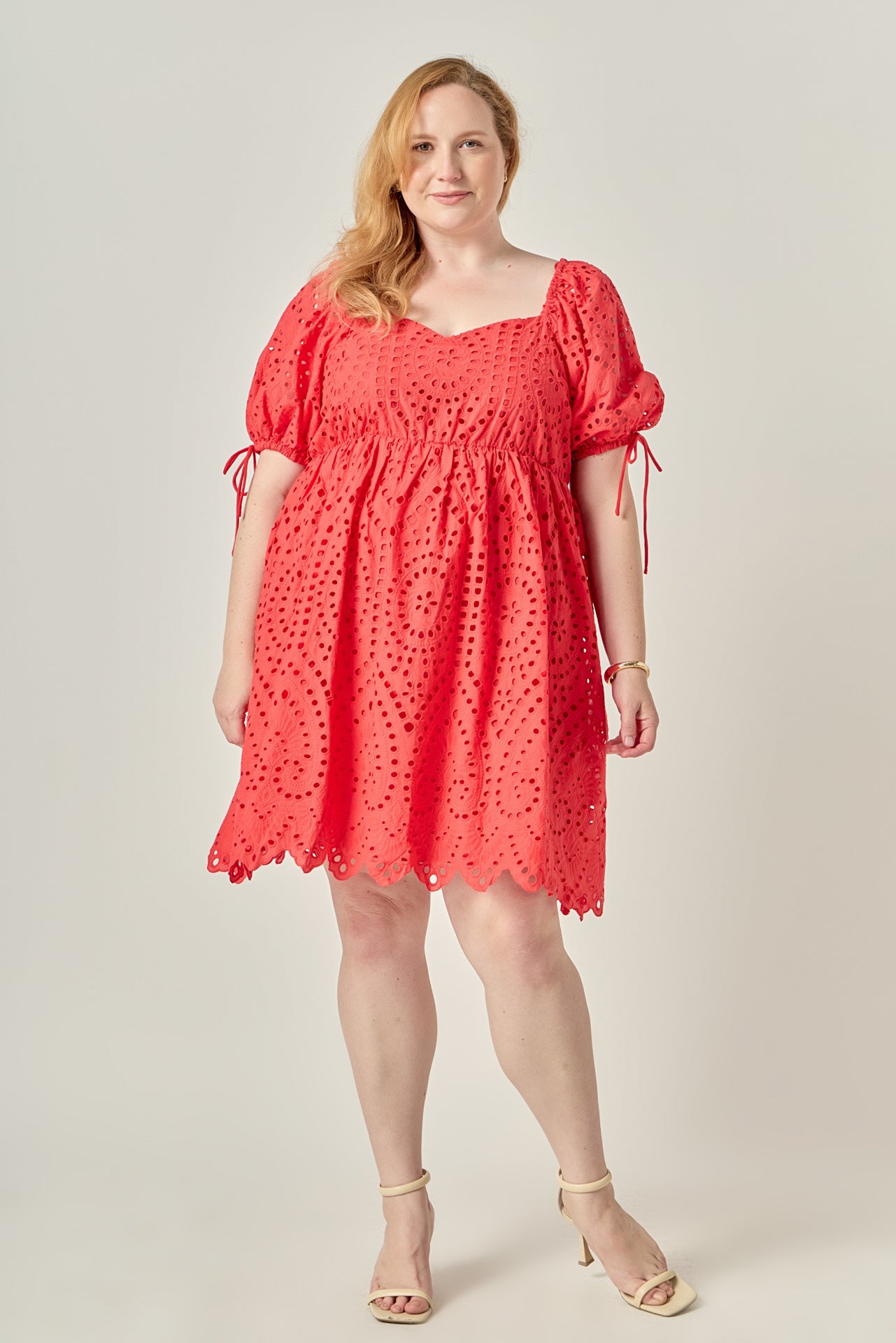 Plus Size Eyelet Scallop Edge Mini Dress
