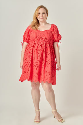 Plus Size Eyelet Scallop Edge Mini Dress