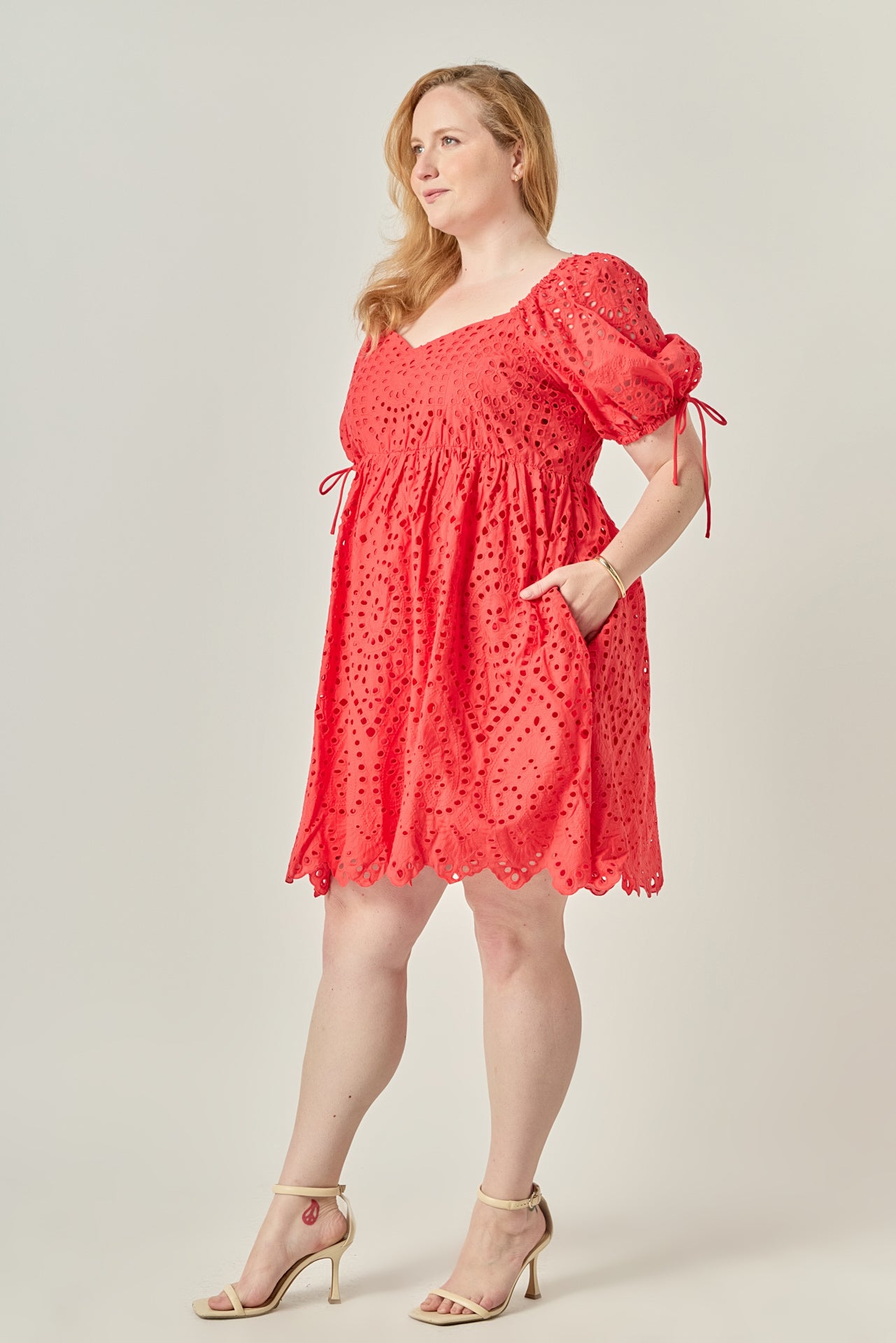 Plus Size Eyelet Scallop Edge Mini Dress