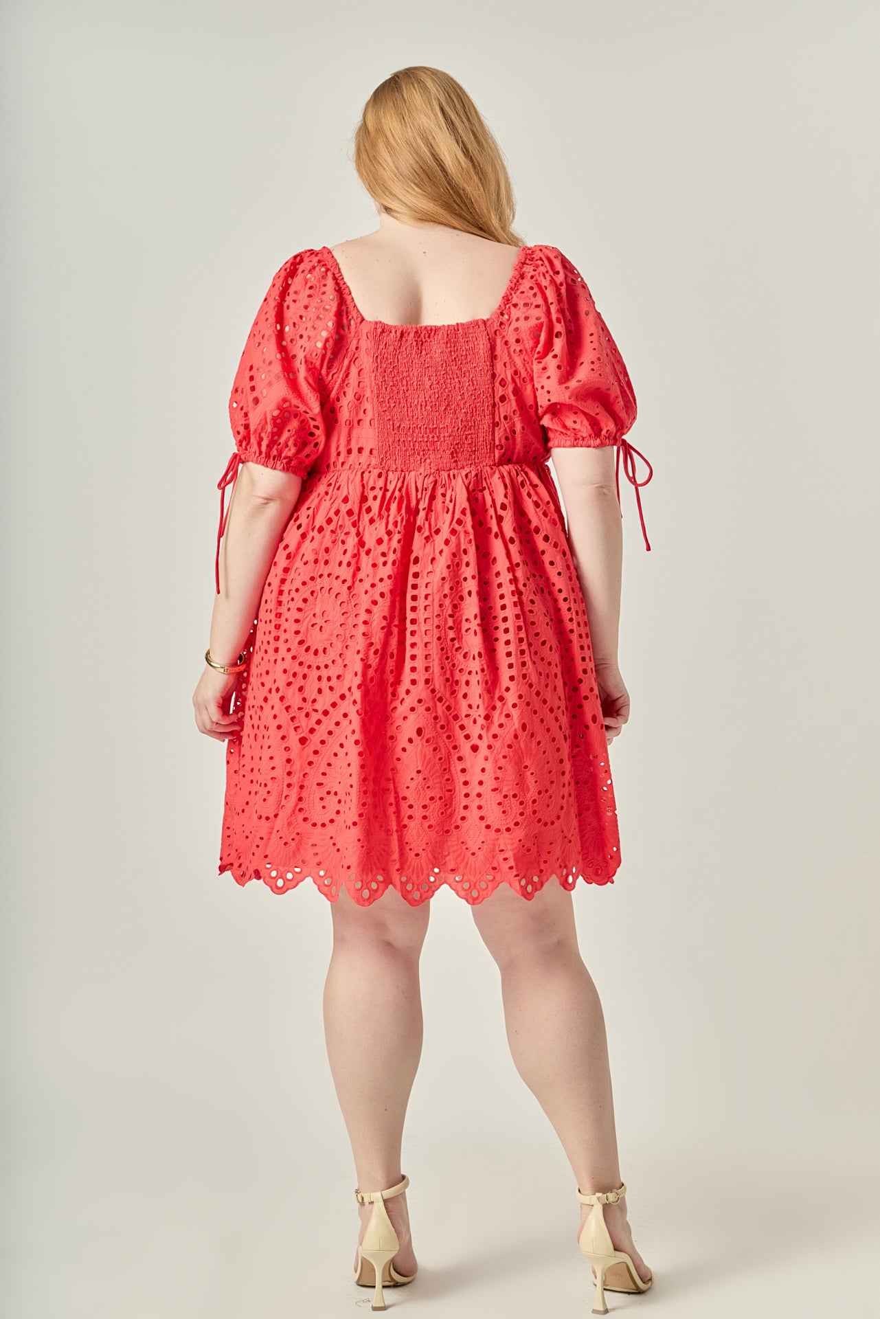 Plus Size Eyelet Scallop Edge Mini Dress RED / 2X Plus Size Eyelet Scallop Edge Mini Dress RED / 2X