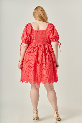 Plus Size Eyelet Scallop Edge Mini Dress