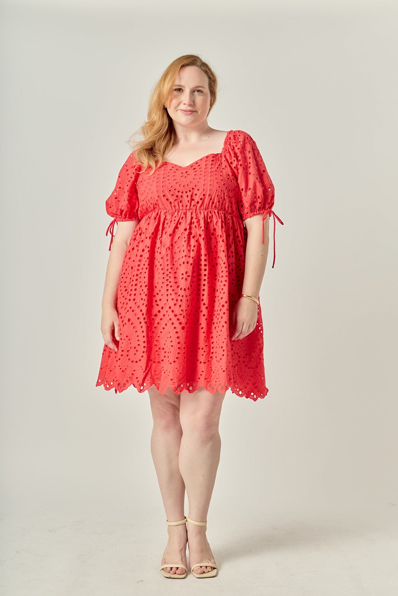 Plus Size Eyelet Scallop Edge Mini Dress