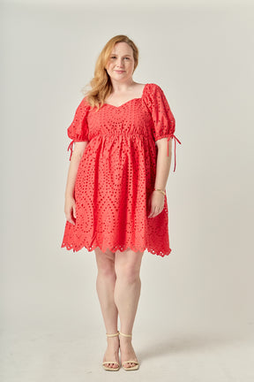 Plus Size Eyelet Scallop Edge Mini Dress
