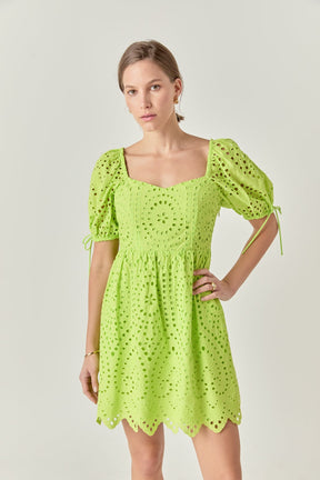 ENGLISH FACTORY - Eyelet Scallop Edge Mini Dress - DRESSES available at Objectrare