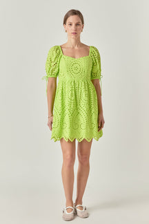 ENGLISH FACTORY - Eyelet Scallop Edge Mini Dress - DRESSES available at Objectrare